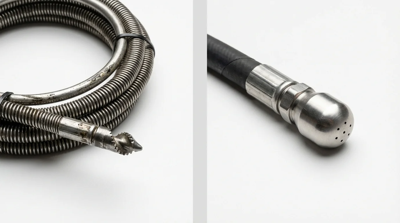 Drain snake cable and hydro jetting nozzle used for drain cleaning in Loyalhanna, PA