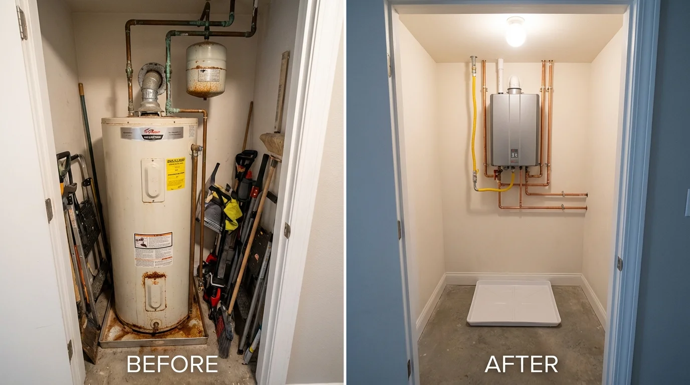 Tank water heater versus wall-mounted tankless unit comparison for Loyalhanna, PA homeowners