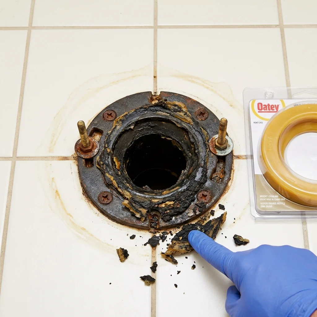 Failed wax ring showing water seepage at the base of a toilet in a Loyalhanna, PA home