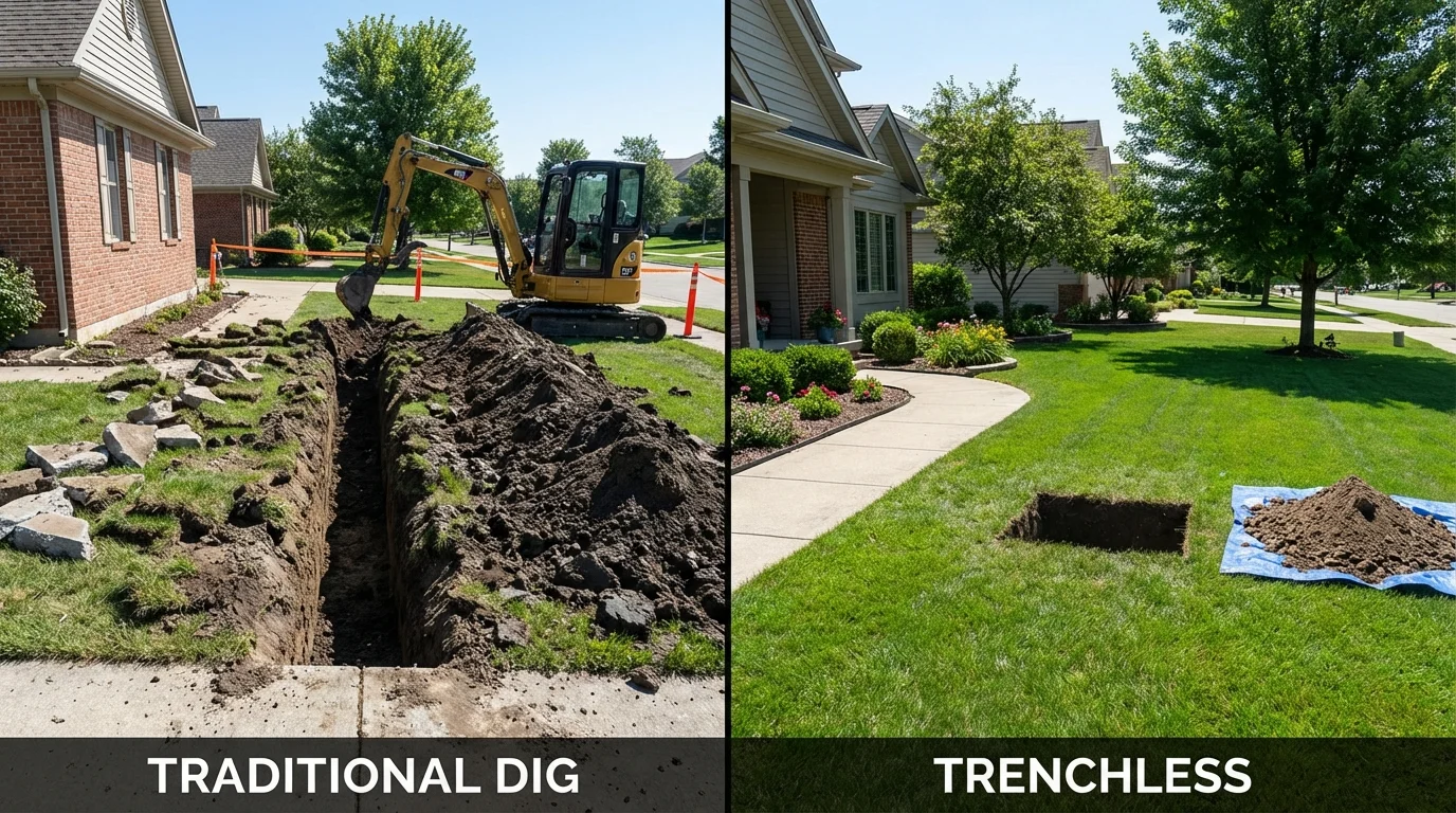 Trenchless sewer repair with minimal yard damage versus traditional excavation in Loyalhanna, PA